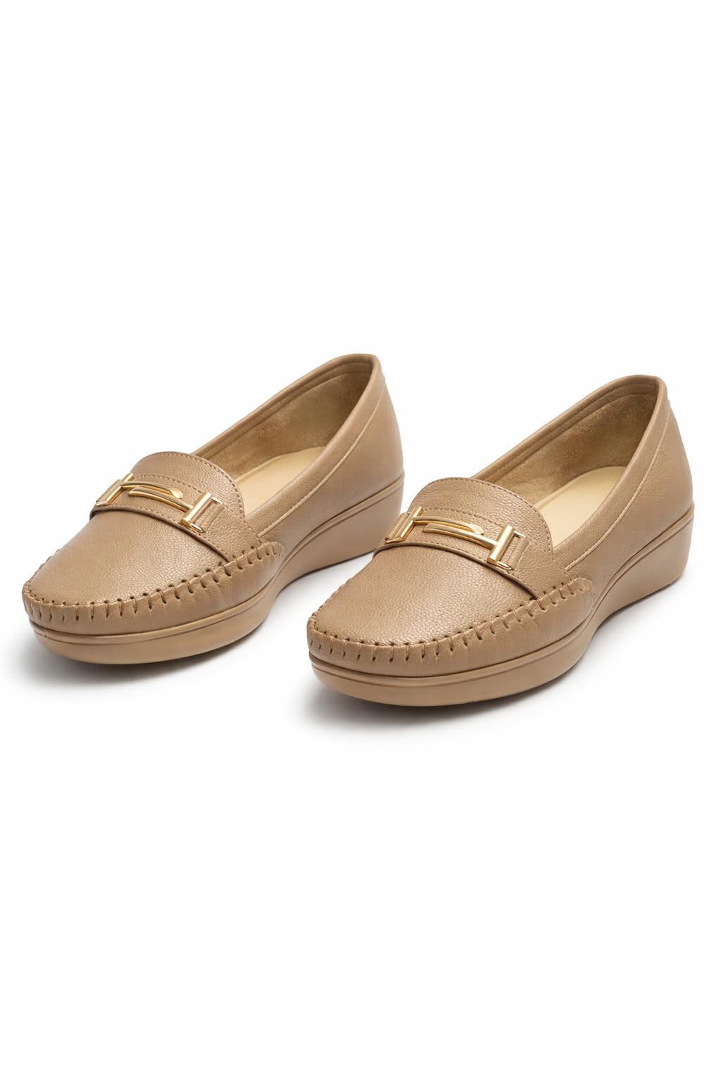 Hey LaVida Women's Slip-On Loafer, Beige, Soft Cushioned Insole, Low Wedge Heel, Lightweight, Office-picture-29