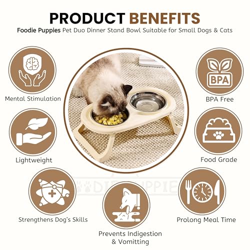 Image of Foodie Puppies Pet Duo Dinner Stand Bowl - (Beige) | Stainless Steel Foldable Stand Bowl for Food & Water | Suitable for Cats, Puppies and Small Dogs | Elevated Feeding Station for Healthy Digestion