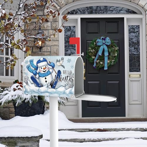 Image of Hello Winter Skiing Snowman Mailbox Cover Magnetic Standard Size