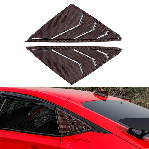 JSWAN 2Pcs Red Black Carbon Fiber Rear Side Window Louvers for 11th Gen Civic Type R FL5 Typer Shark Gills Styling Triangular Window Blinds