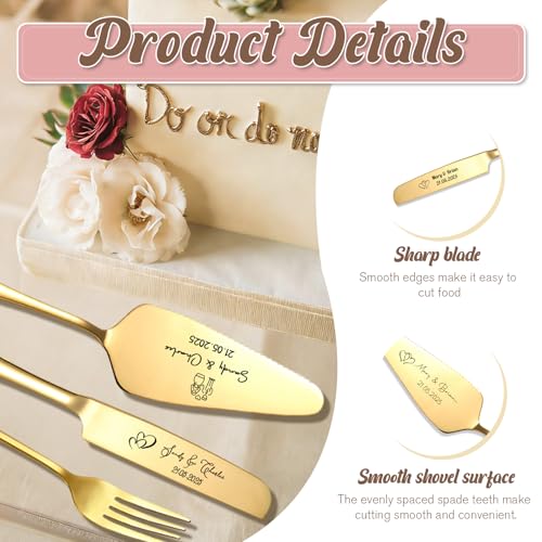 Personalised Cake Cutter Customisable Stainless Steel Wedding Cake Knife with Names Suitable for Weddings Anniversaries Birthdays Everyday Occasions (Two-piece Set - 2) - Image 6