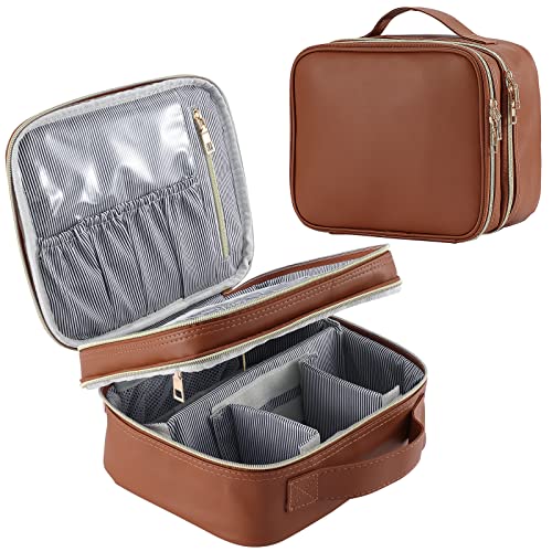 Joligrace Double Layer Makeup Bag Cosmetic Case Vanity Travel Beauty Box Make Up Train Case Hairdressing Tools Organiser with Adjustable Compartment