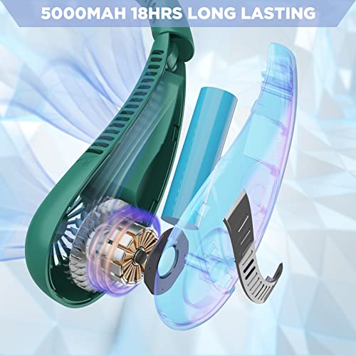 Etsamal Portable Neck Fan, 5000Mah Rechargeable Neck Fan 360° Bladeless Foldable Cooling Personal Fan Hands-Free With 3 Speeds For Travel, Outdoor, Home, Office, School, Camping(Green) #TOP1