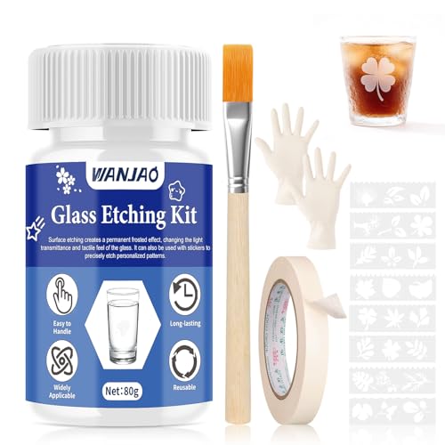 WANJAO Glass Etching Kit, Long-Lasting with Etching Stencils, Gloves Paper Tape for Glass, Mirror,...