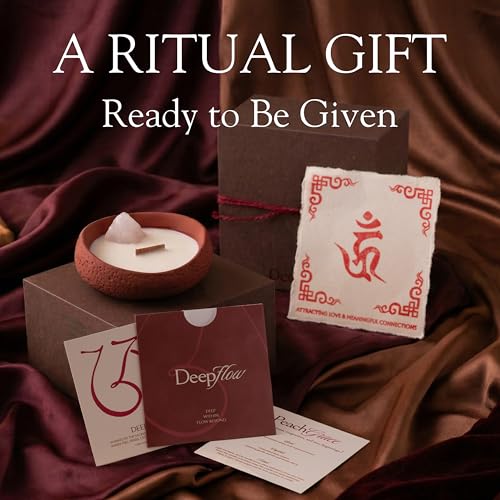 DEEP FLOW Luxury Ritual Candle Gift for Valentine’s Day, Peach Grace with Rose Quartz, Soft Peach Floral Scent