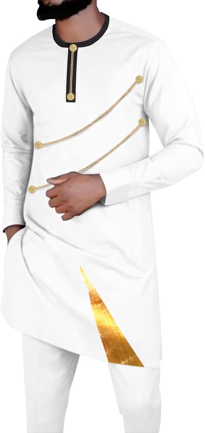 Men Tracksuit African Suits Dashiki Embroidery Long Sleeve Shirts and Pant 2 Piece Set Ankara Outfits