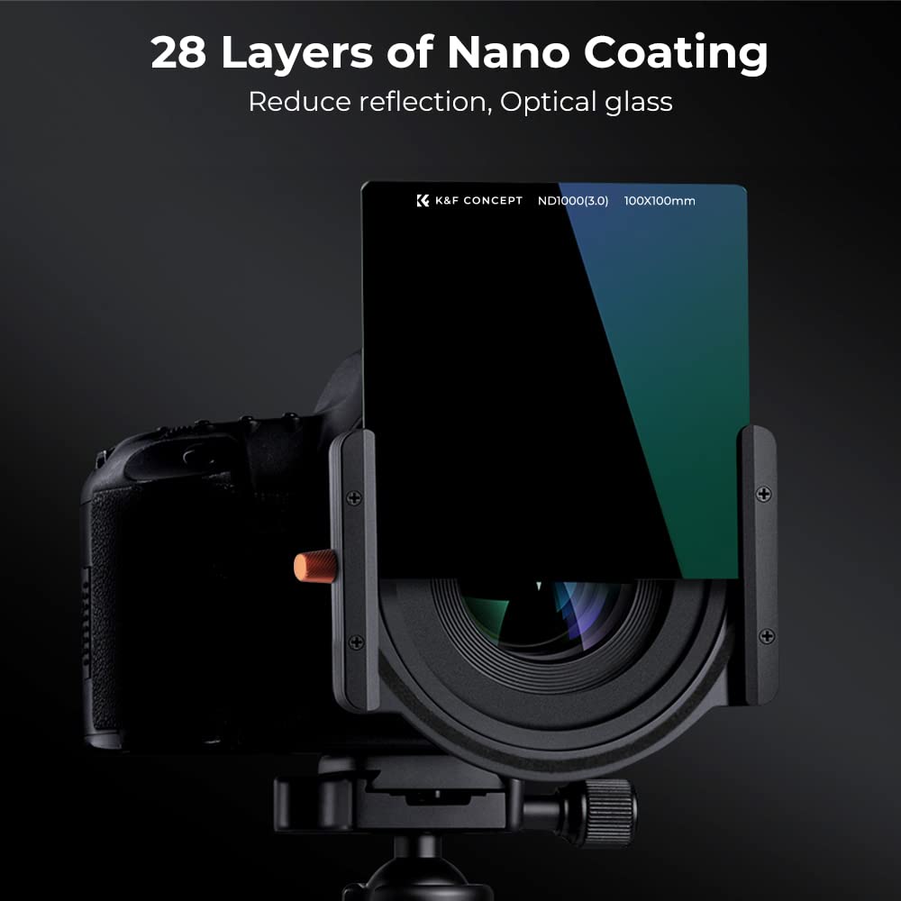 K&F Concept Filtre ND1000 Carré 100 X 100 mm et Porte Filtre avec 8 Bagues Adaptateurs Inclus pour Objectif Appareil Photo
