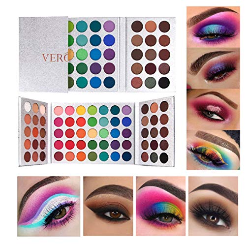 VERONNI Matte Eyeshadow Palette 3 IN 1 Color Board Makeup Palette Set Matte and Shimmers Natural Ultra Eye Shadow Sweatproof and Waterproof 65 Color Makeup Palette (Silver)