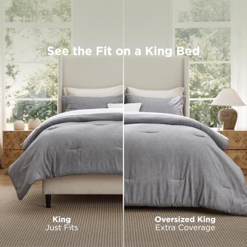 Image of Bedsure King Size Comforter Set - Dark Grey King Comforter Set, Soft Bedding for All Seasons, Cationic Dyed Bedding Set, 3 Pieces, 1 Comforter (104 inchx90 inch) and 2 Pillow Shams (20 inchx36 inch+2 inch)