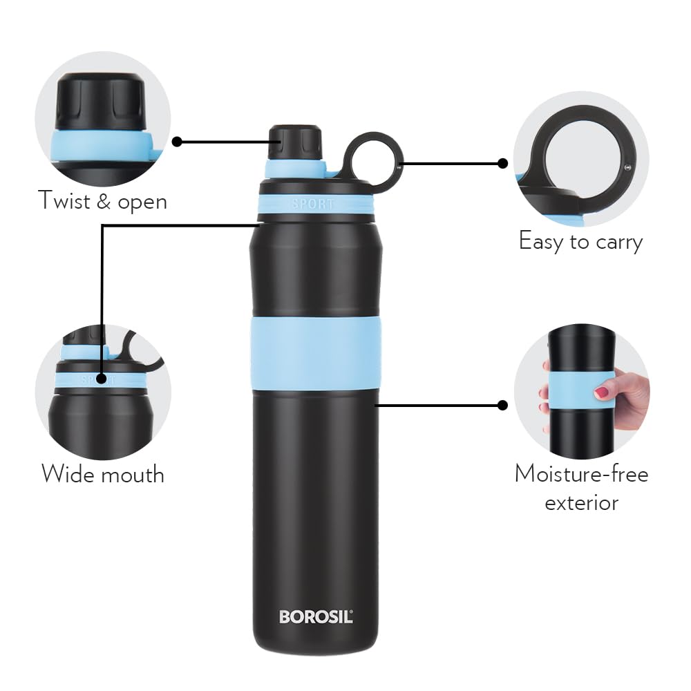 Borosil Hydra Thirst Burst Arctic 800 ml Stainless Steel Water Bottle | Double Wall Vacuum Insulated Flask | 12 Hours Hot & Cold | Ideal for Personal & Corporate Gifting | 1 Year Warranty — Amazon image 4