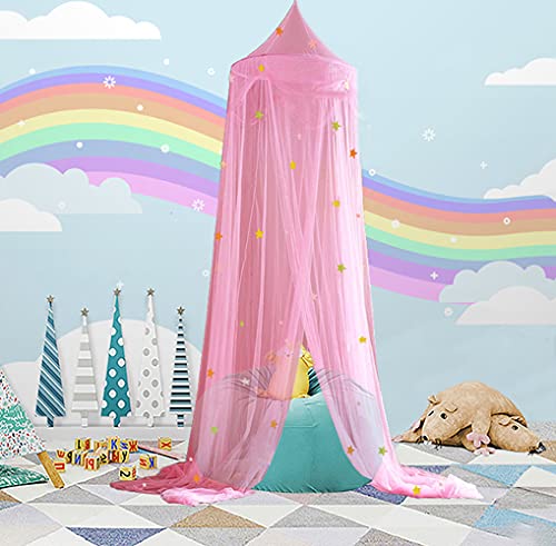 Mengersi Bed Canopy For Girls With Glow In The Dark Stars,Bed Canopy Curtains For Kids Baby Crib Twin Full Queen Size Bed,Canopy For Girls Room Decor,Pink #TOP4