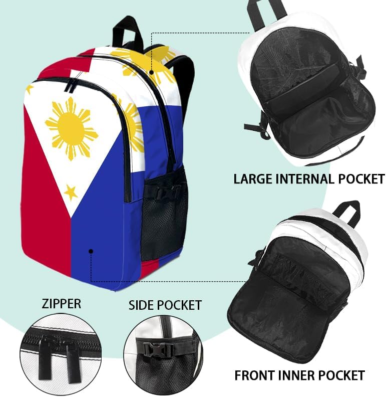 Philippines Backpack With Adjustable Straps Multi-Functional Daypack For Laptop, Travel, Hiking & Daily Use