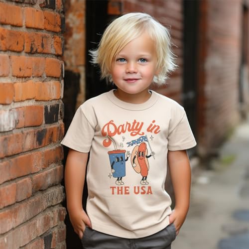 Retro 4th Of July Shirt - Party In The USA Funny Hot Dog Fourth Of July Outfit - Toddler & Youth Boho Natural Graphic Tee3