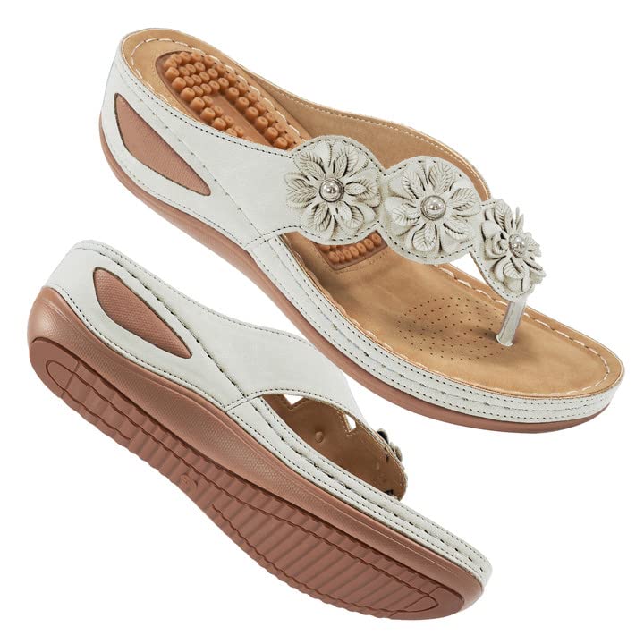 AomigoctAomigoct Sandals Women Flip Flops: Cushion FootBed Bohemia Sandals for Women - Casual Summer Wedge Shoes - Dressy Flip Flops Woman Slide