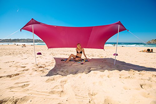 ZiggyShade Family Beach Sunshade. Lightweight Pop Up Tent Sun Shelter with Sandbag Anchors, 4 Pegs. UPF50+ Portable Outdoor Canopy. 7.2x8 FT, 2 Poles