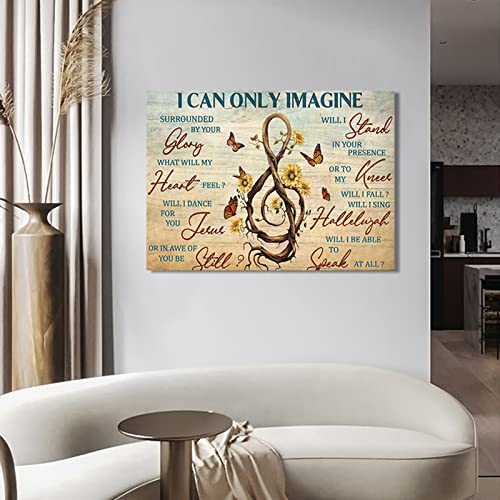 Kisswen I Can Only Imagine Music Wall Art Christian Art Canvas Prints Hand Of God Scripture Pictures For Bedroom Jesus Butterfly Poster Religious Abstract Wall Decor (24Inx36In Framed) #TOP4