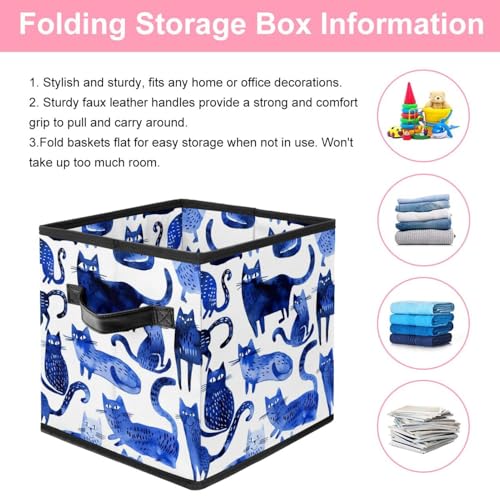 Boîte de rangement chat bleu grand cube en tissu pour vêtements - 4