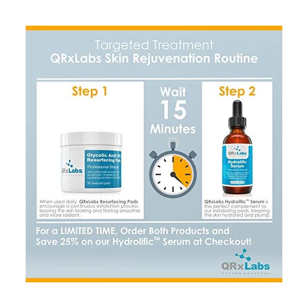 Glycolic-Acid-20-Resurfacing-Pads-for-Face-Body-with-Vitamins-B5-C-E-Green-Tea-Calendula-Allantoin-Exfoliates-Surface-Skin-and-Reduces-Fine-Lines-and-Wrinkles-Peel-Pads QRxLabs Glycolic Acid 20% Resurfacing Pads for Face & Body with Vitamins B5, C & E, Green Tea, Calendula, Allantoin - Exfoliates Surface Skin and Reduces Fine Lines and Wrinkles - Peel Pads