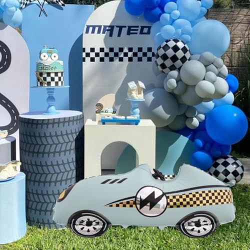 Image of Race Car Balloons Racing Car Foil Balloon 2PCS (Blue and Pink) | Birthday Party Decorations Race Car Theme Party Decorations Kids Boy Racing Party Supplies