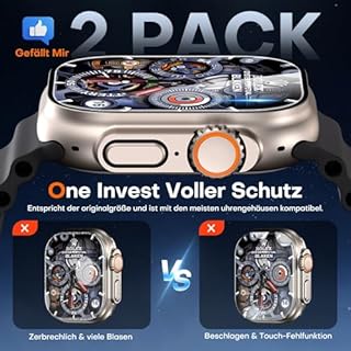 TAURI 3 in 1 Panzerglas für Apple Watch Ultra 3/2/1 49mm, 2 Stück 9H Displayschutz mit 1 Stück Auto-Ausrichtungskit, HD Anti-Kratzen Gehärtetes Glas Displayschutzfolie für iWatch 49mm