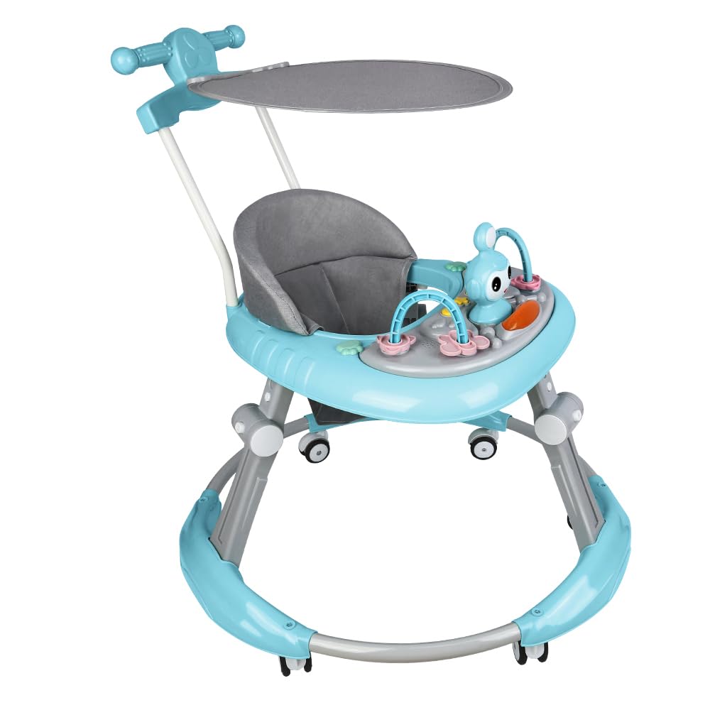 Trotteur Bébé Pliable pour Nourrisson de 6 à 18 Mois - Trotteur pour bébé avec Roues Silencieuses pour Enfant Garçons et Filles - Hauteur Réglable, Rangement Facile-70 * 70 * 91cm- Bleu