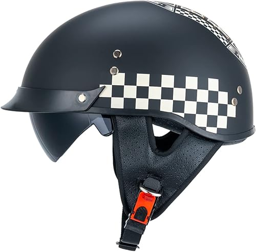 Medio casco de motocicleta hombres mujeres adultos certificado punto fibra de vidrio media concha casco casco vintage casco con visera blanco negro