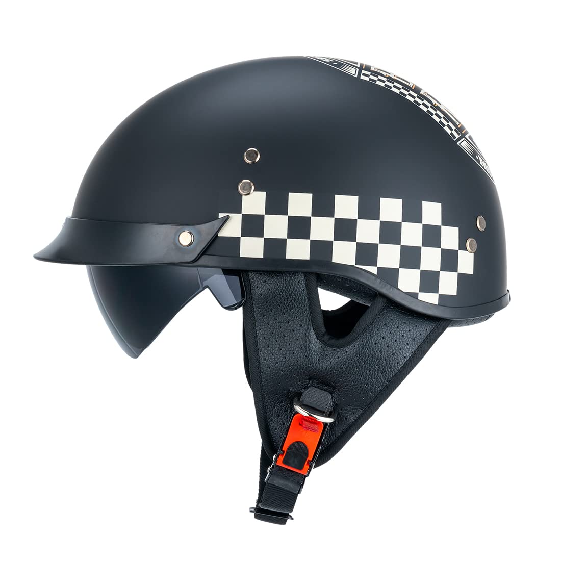 Myamis Half Helmet Motorcycle Men Women Adult Dot Certified Fiberglass Half Shell Vintage Helmet with Visor White Black Designed Graphics MH03