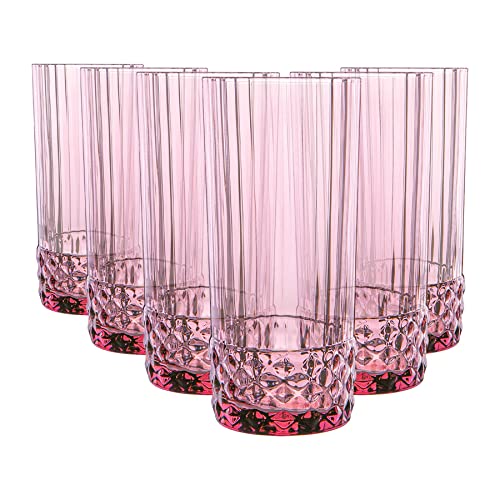 Bormioli Rocco America '20s Highball Glasses - Vintage Art Deco Cocktail Tumblers - 490ml - Lilac Rose - Pack of 6
