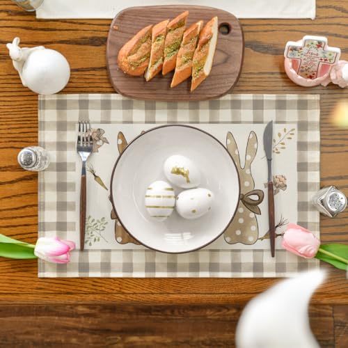 Artoid Mode Buffalo Plaid Bunny Happy Easter Placemats Set of 4, 12x18 Inch Seasonal Holiday Table Mats for Party Kitchen Dining Decoration by Artoid Mode - Image 2