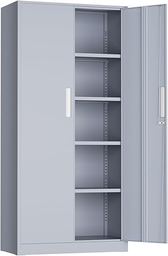 Miniatura 26 de INTERGREAT Puertas de gabinete de almacenamiento de metal negro, gabinete de almacenamiento de acero con bloqueo de 72 pulgadas con estantes, Negro