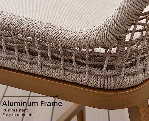 Image of PURPLE LEAF Counter Height Bar Stools Set of 4 Rattan Chair Boho Aluminum Woven Counter Stools with Back and Footrest Modern Patio Seating 24.8 Inches Outdoor Barstools