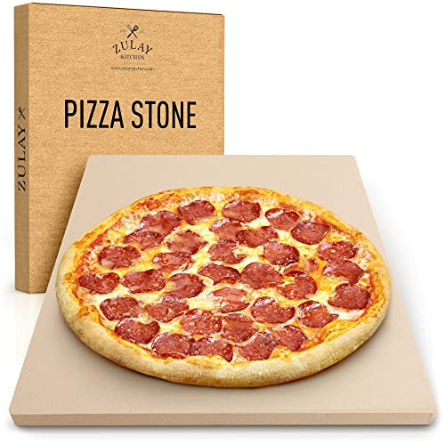 Zulay Kitchen Large Pizza Stone For Oven And Grill - Free Bench Scraper Included - Thermal Shock Resistant Baking Stone - Cooking Stone - 15 X 12 Inch #TOP30