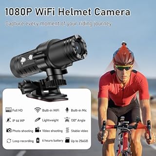 bayehngs WiFi Helmet Camera, HD 1080P Bike Motorcycle Helmet Camera, IP66 Waterproof Action Camera for Cars, Bicycle, Motorbike & Sports Helmet (With 64G Card)