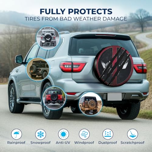 Image of GENANY Red Hero Mask Father's Day PVC Spare Tire Cover for RV Trailer, Waterproof, Size 15 Fits 27-29 Inch