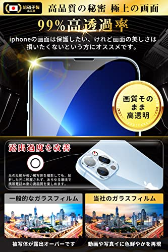 undefined iPhone13 Pro ガラスフィルム (2枚)+ iPhone13 Pro カメラフィルム(2枚) 【日本旭硝子製/ガイド枠付き】 硬度9H 耐衝撃 高透過率 自動吸着 気泡防止 飛散防止 撥水撥油 iphone13プロ ガラスフィルム + アイフォン 13 プロ カメラ保護フィルム - 6.1'' の商品画像 6