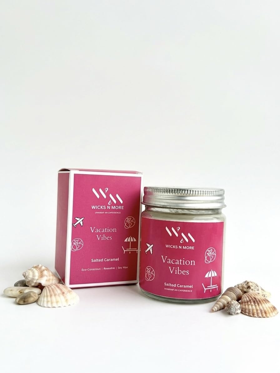 Wicks N More Salted Caramel Scented Soy Wax Candle Jar 100ml | Aromatherapy Candle for Relaxation, Stress Relief and Home Fragrance | Long Lasting Clean Burning Candle-image-20