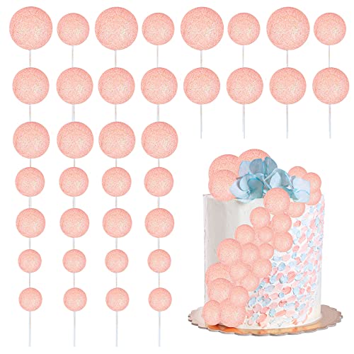 Ephlyn 30Pcs Light Pink Foam Cake Topper, Cake Picks Mini Balloon DIY Decoration for Birthday, Anniversary, Graduation, Baby Shower, Wedding & More