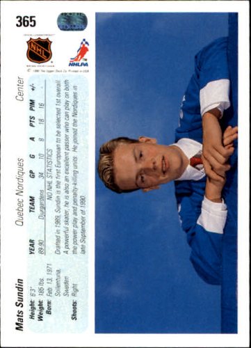 1990 Upper Deck Hockey Rookie Card (1990-91) #365 Mats Sundin at