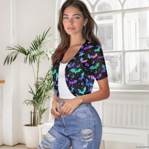 Image of Womens Short Sleeve Bolero Shrug Open Front Knit Cropped Cardigan Shoulder Cover for Dress Cute Casual Knit Cover Up