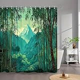 TYHKXAI Serene Bamboo Forest Duschvorhang, wasserdicht, Polyestergewebe, Badezimmervorhang mit Haken, Heimdekoration, Badewannenabtrennung (88 x 160 cm/B x H)