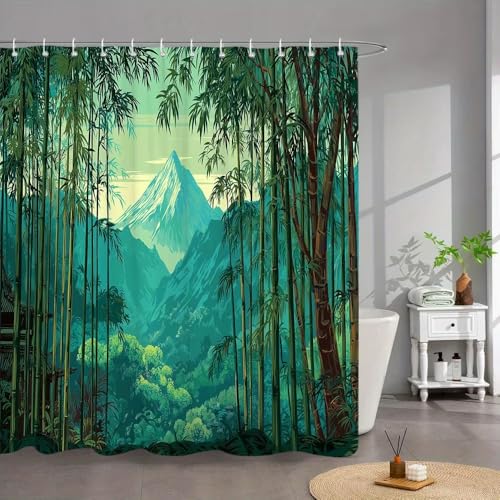 TYHKXAI Serene Bamboo Forest Duschvorhang, wasserdicht, Polyestergewebe, Badezimmervorhang mit Haken, Heimdekoration, Badewannenabtrennung (88 x 160 cm/B x H)