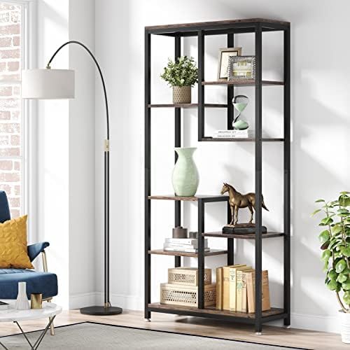 LITTLE TREE Bookshelf, 6-Tier Tall Bookcase, Modern Tall Bookshelf for Garage Kit, CDs, Movies, Industrial Corner Storage Organizer for Bedroom Home Office Kitchen Living Room