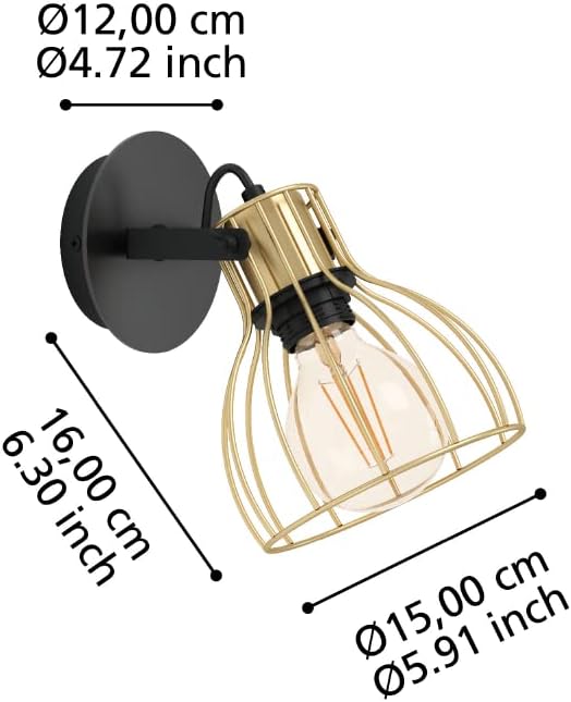 Eglo EGLO Wandlamp Sambatello, muurlamp industrial met beweegbare spot, lamp wand binnen, wandverlichting van metaal in zwart en messing, E27 fitting photo 3