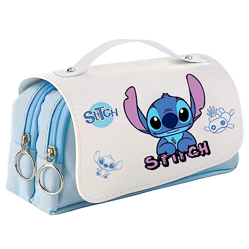 HOOKTA Stitch Estuche con cremallera Smoothy de gran capacidad, estuche grande con asa, estuche duradero para adolescentes, Dulce sonrisa, 21 x 10 x 7 cm / 8,26 x 3,94 x 2,75 Zoll, Fashion