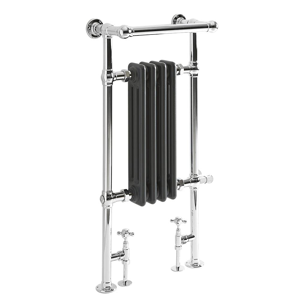 Milano Chrome & Anthracite Elizabeth Chrome Anthracite Dual Fuel Heated Towel Rail Valves - 930Mm X 450Mm