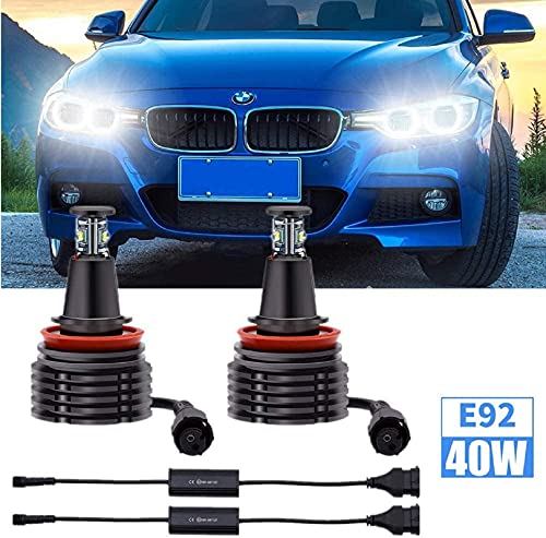 H8 LED Angel Eyes Bulbs, 2Pcs LED Ring Bulb 80W White Fit for BMW E60 E61 E90 E92 E70 E71 E82 E89 1 3 5 Series X5 X6 Z4 Black