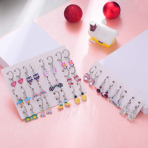 Aganippe 16 Pairs Hypoallergenic Dangle Hoop Earrings For Girls Cute Multiple Colour Fox Frog Pineapple Dangle Hoop Earrings Forlittle Girls And Women #TOP2
