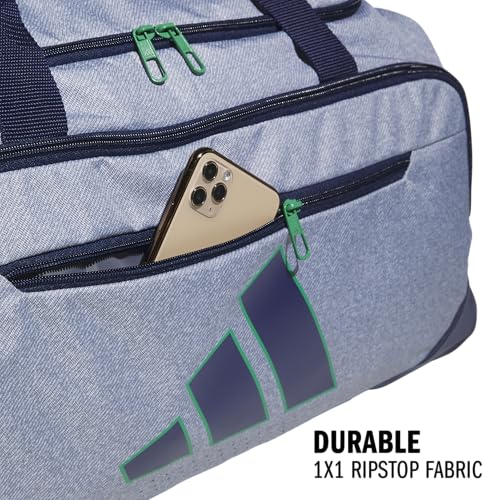 Image of adidas Defender 5 Duffel Bag for Sports, Gym and Travel, Twill Grey /Dark Blue /Semi Court Green, OSFA