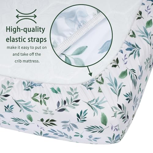 Baby Crib Sheets for Boys Girls, 2 Pack Fitted Crib Sheet for Standard Crib and Toddler Mattress, Soft Microfiber Baby Sheet 52x28x8in (Leaf & Green)