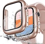 LIRUWECH Apple Watch 用 防水ケース seriesSE3/SE2/6/SE/5/4 40mm アップルウォッチ保護カバー ガラスフィルム 一体型 PC素材 全面保護 超薄型 装着簡単 耐衝撃 高透過率 指紋防止 傷防止 ローズゴールド